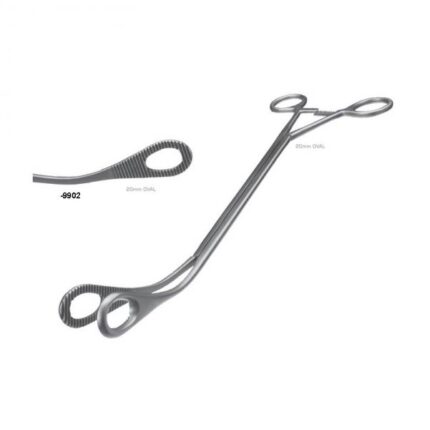 Foerster Forceps cvd left 20mm oval serrated jaws, 10mm shaft, 9.5" (24cm working length) stainless steel, 13.5" (34 cm)